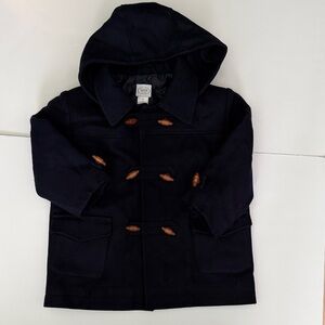 Boys 4 Talbots Kids Classic Preppy Navy Hooded Toggle Coat Wool removable hood
